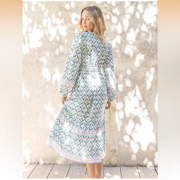 Sunny Spirit Maxi Boho Floral Print V Neck Flowy Tassel with Long Puff Sleeves. - Picture 3 of 16